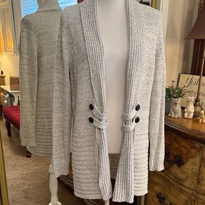 Fortune & Ivy Cozy Gray Knit Open Front Cardigan with Button Accents